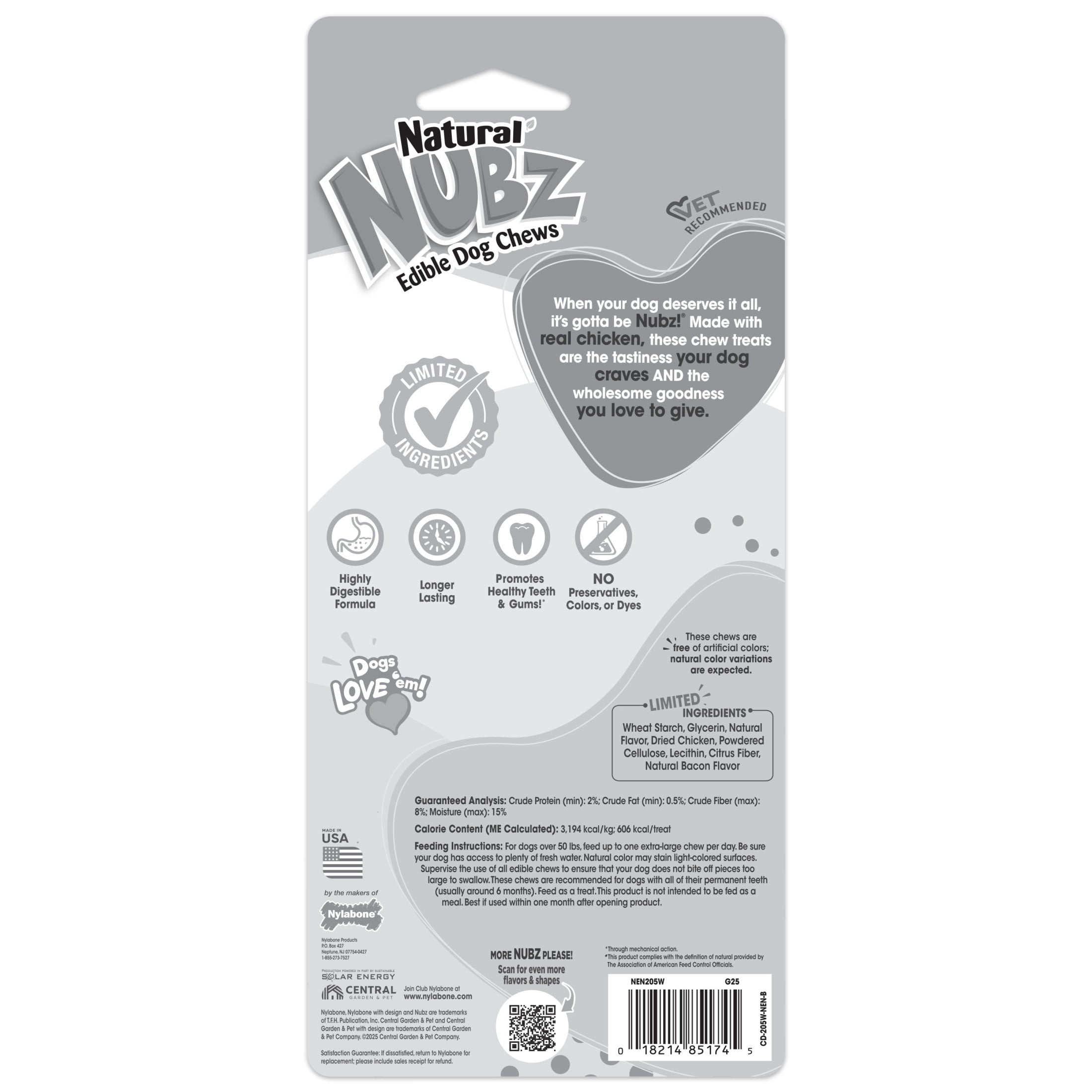 Nylabone Nubz Natural Dog Treats for Large Dogs, Chicken Flavor Dog Bones, X-Large - 50+ lbs., 6.7 oz Pack, 1 Count
