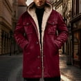 thumbnail image 3 of gbyLJF Men's Fleece Lined Hooded Overcoats Long Sleeve Solid Color Jackets Long Zipper Button Down Casual Coat Winter Outwear, 3 of 8