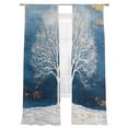 thumbnail image 2 of Sheer Curtain Panels White Tree Oil Painting Rod Pocket Voile Window Curtains Ombre Blue Window Treatments Ligh Filtering Privacy Curtain Drapes for Bedroom Living Room 2 Panel Set 84 Inch Length,, 2 of 9