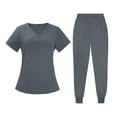 thumbnail image 2 of Conjunto médico femenino, top médico y pantalones deportivos, transpirable, manga corta, color sólido Gris, 2 of 8