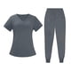 thumbnail image 2 of Conjunto de traje médico para mujer, ropa de trabajo lavable a máquina, suave, con bolsillos, uniforme para enfermería, pantalones para correr Gris, 2 of 8