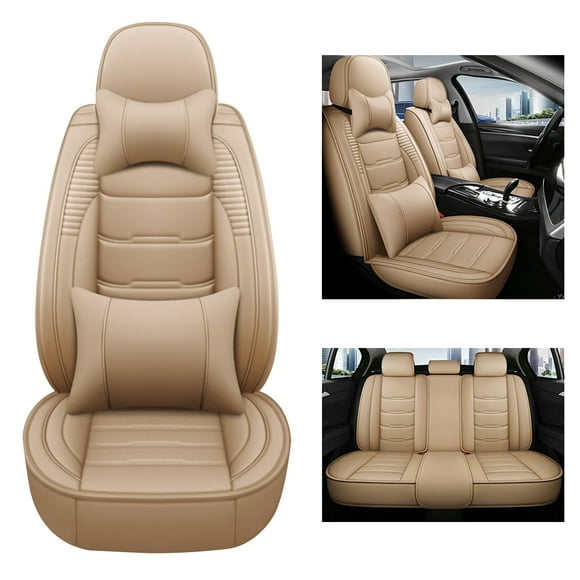 Leadwolf Car Seat Covers Leather for Honda for CR-V 1997-2019 5 Seats Water Resistant Front Rear Cushion Protector with Pillow Beige