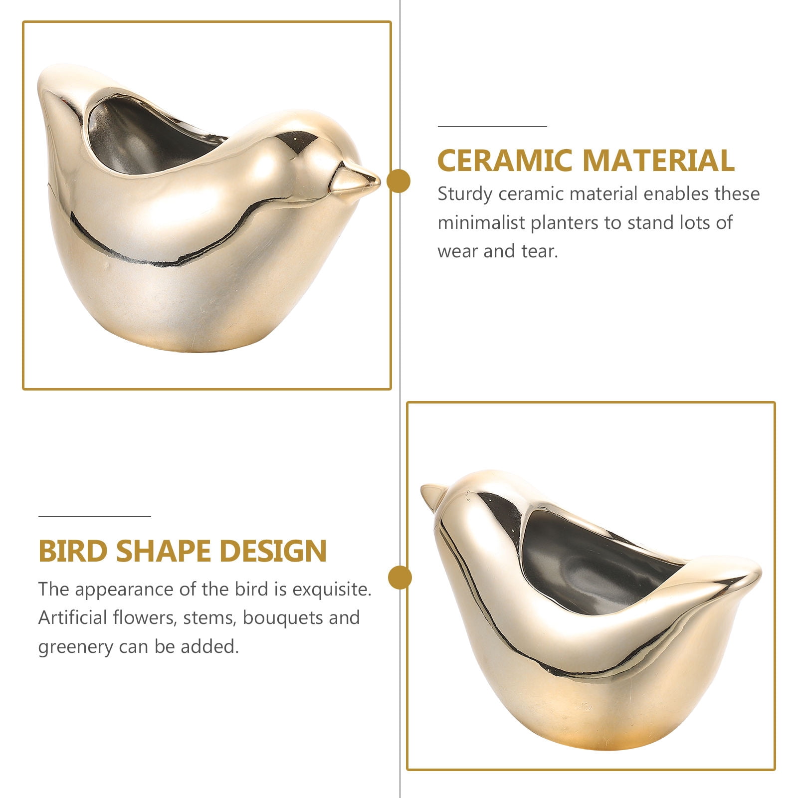 NUOLUX Pot Planter Cartoon Ceramic Flower Pot Golden 3Pcs