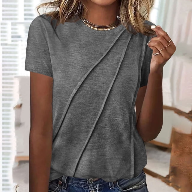 TIMIFIS Chemises à Manches Courtes pour Femmes - T-Shirts d'Été à Col Rond Unis - T-Shirts Basiques Décontractés