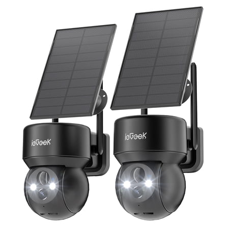 ieGeek PTZ Outdoor Solar Security Camera, 2 Pack, Spotlight & Siren, 360° View, 2K/3MP Color Night Vision, WiFi Outdoor Camera for Home Security, PIR Motion Detection