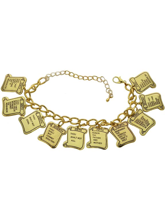 10 Commandments Gold Charm Bracelet - 10 Tablets