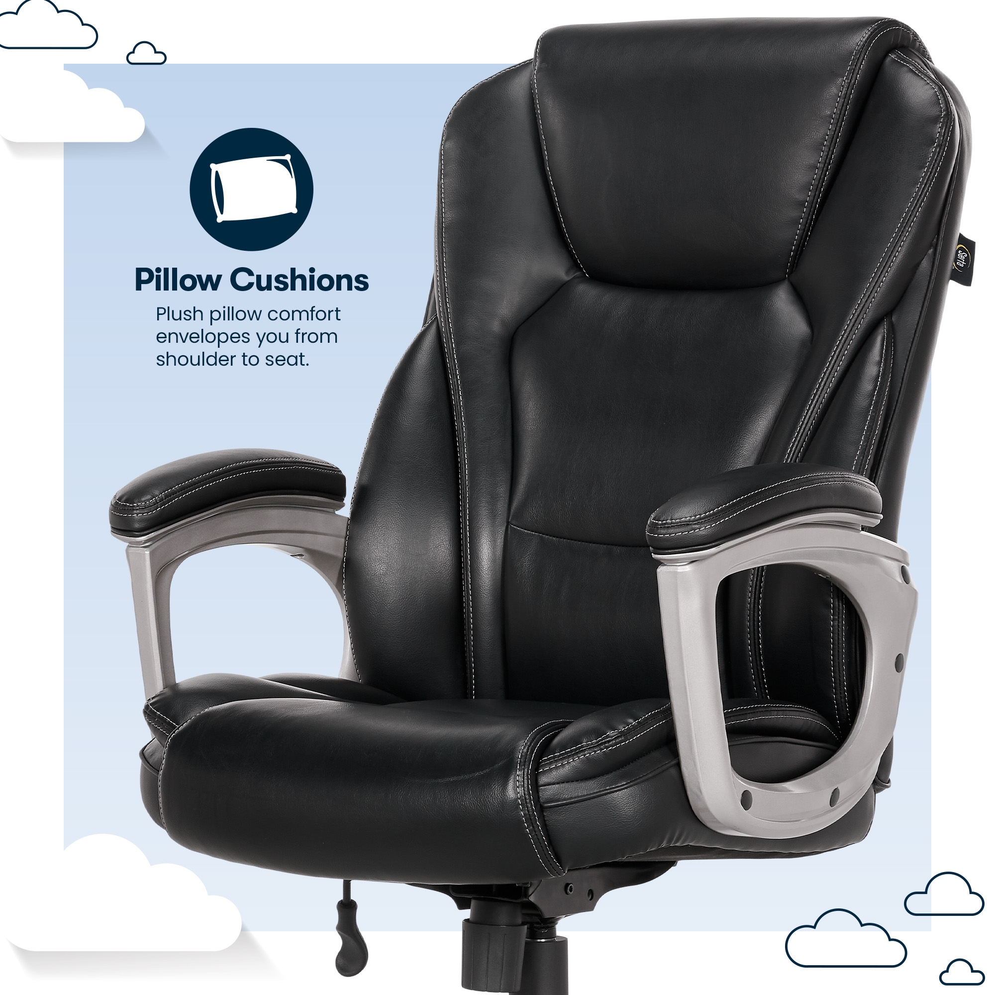Serta Heavy-Duty Bonded Leather Office Chair, Black photo 8