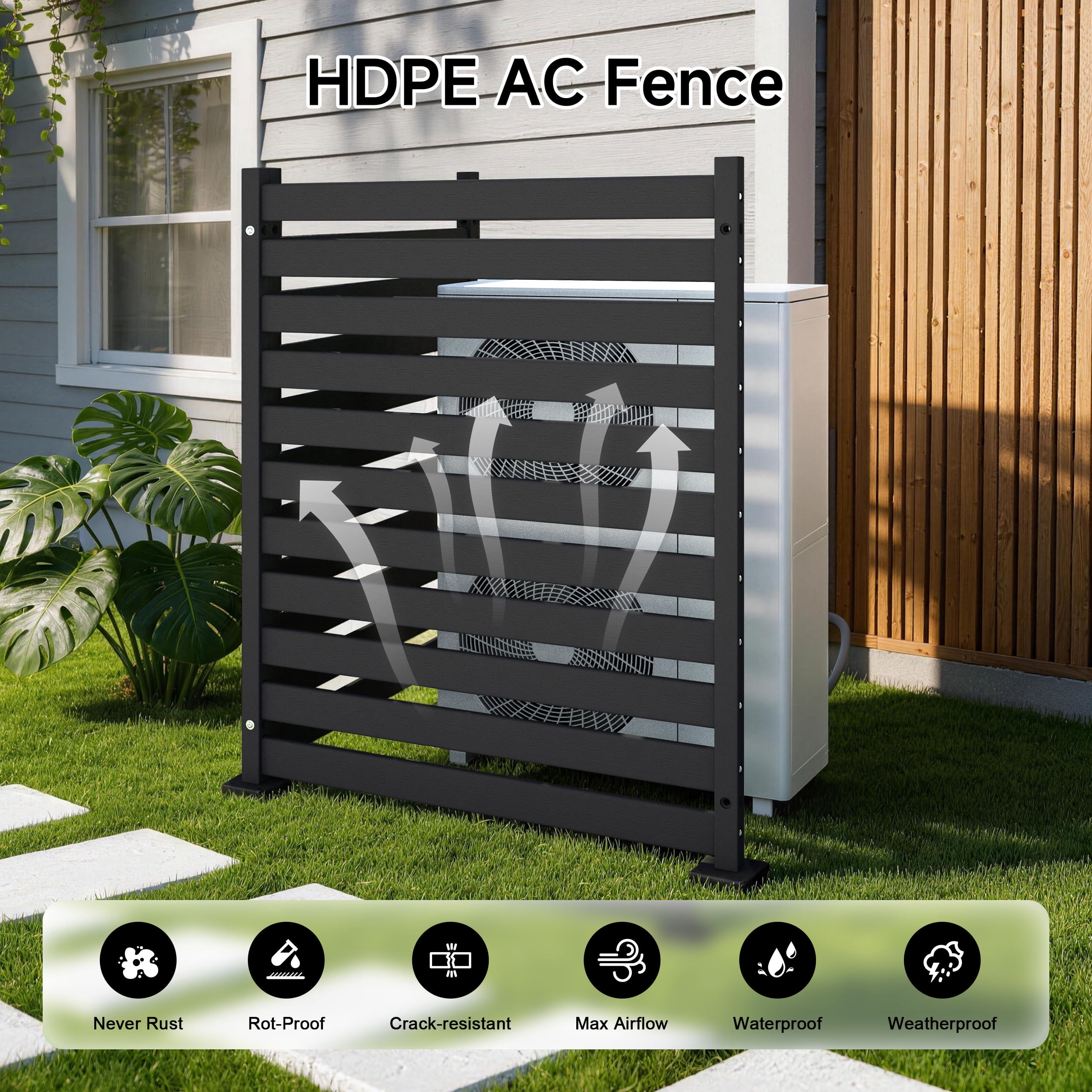 Amoveo Outdoor Privacy Screen Fence, 38"W x 48"H HDPE Weather-Resistant Fence for AC Units and Trash Cans, Includes Ground Stakes & Base Plates,2-Pack