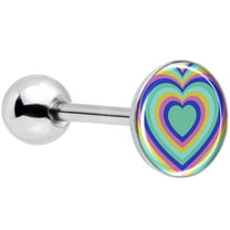 Body Candy 14G Women 316L Stainless Steel Rainbow Retro Heart Mens Barbell Tongue Ring Body Piercing Jewelry 5/8”
