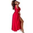 thumbnail image 4 of LYMAYTER Cold Shoulder Short Sleeve Dress for Women's Deep V-Neck High Waist Split Side Maxi Dress S-2XL, 4 of 9