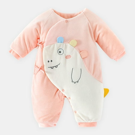 

Newborn Clothes Autumn And Winter Padded Cotton Cotton Boneless 0-6 Month Treasure Pajamas Newborn Baby Jumpsuit Pink Dinosaur 52cm