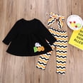 thumbnail image 2 of Mercatoo 3Pcs Toddler Baby Girls Kids Halloween Clothes Set Prints Long Sleeves Pullover Shirt Tops + Striped Long Pants, 2 of 9