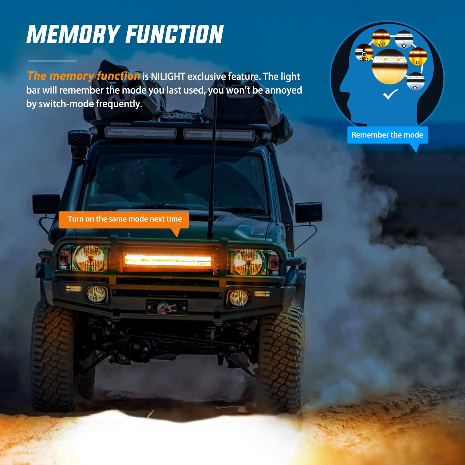 Nilight 22inch 480W Led Light Bar Spot Flood Amber White Strobe 6 Modes Memory Function Reset Function Off-Road Truck Car ATV SUV Cabin Boat with 16AWG Wiring Harness Kit-1 Lead