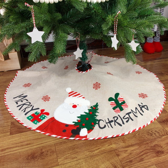 Funda para árbol de Navidad, tapete para árbol de Navidad, falda para árbol de Navidad, falda para árbol de Navidad, falda de lino para árbol de Navidad con copos de nieve, para decoración de árbol d
