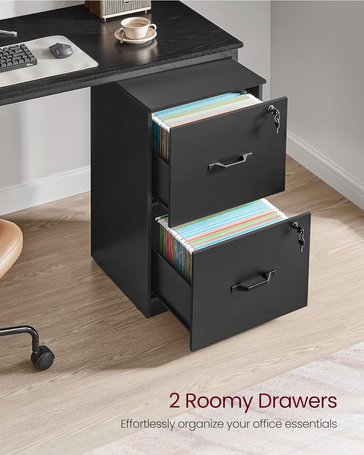 VASAGLE 2-Drawer Vertical File Cabinet Filing Cabinet Printer Stand Adjustable Hanging Rail for A4 and Letter-Size Files Ink Black