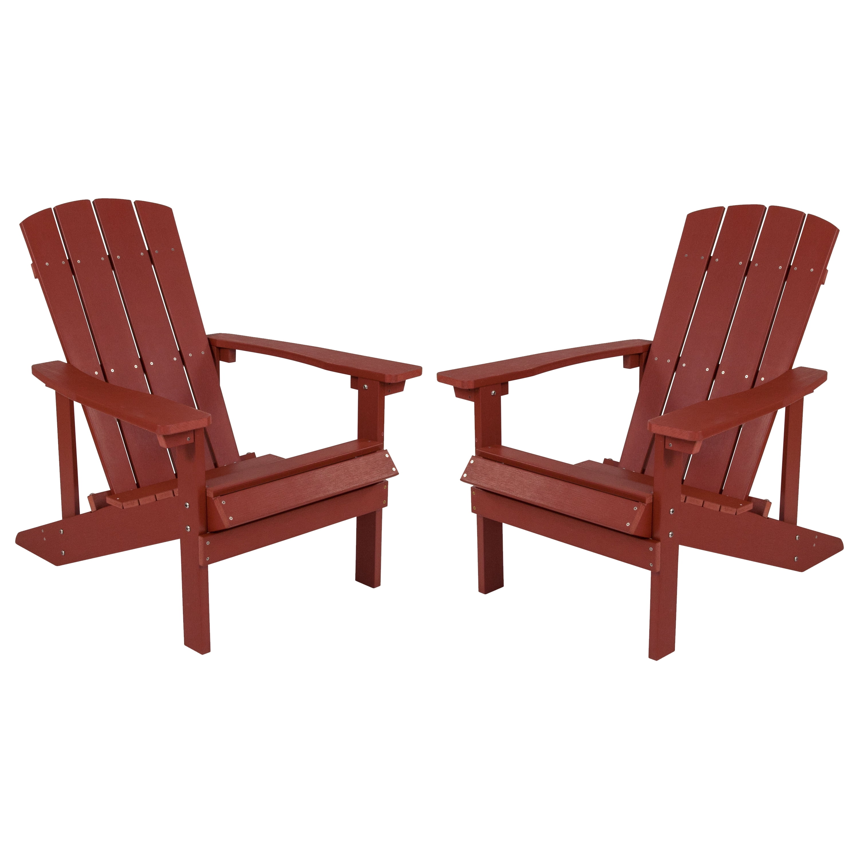 Emma + Oliver Set of 2 Outdoor Red All-Weather Poly Resin Wood Adirondack Chairs