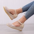thumbnail image 5 of Rokment Womens Lace Flower Sequin Embroidered Wedges Dress Sandals White Vintage Linen Closed Toe Ankle Strap Espadrilles Platform High Heels Beach Summer Shoes for Bride Wedding A Size 6, 5 of 7