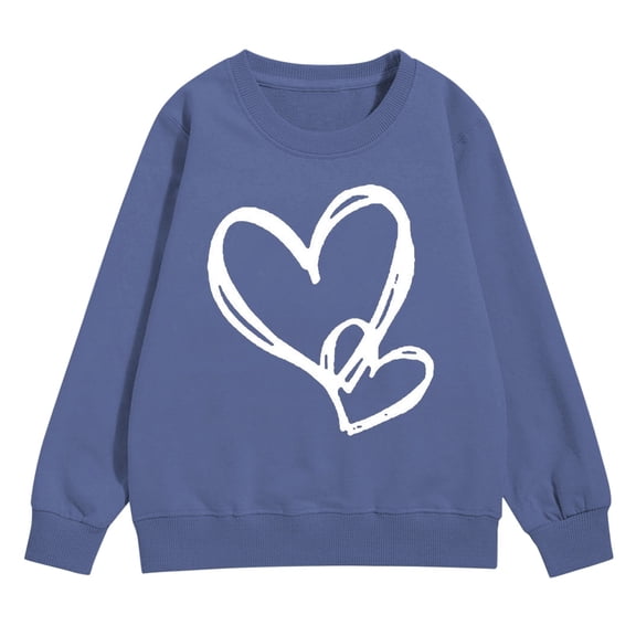 GiLiling Girls Preppy Heart Sweatshirt, Cute Oversized Pullover, Kids Valentine's Day Graphic Crewneck Athletic Sweater with Pocket (Navy, 13-14 Years)