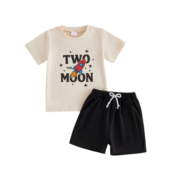 BemeyourBBs Toddler Baby Boys Birthday Outfit 1 2 Years Old Birthday Clothes Short Sleeve Rocket Letters Print T-shirt with Elastic Waist Shorts Set Toddler Baby Boys Summer Outfit