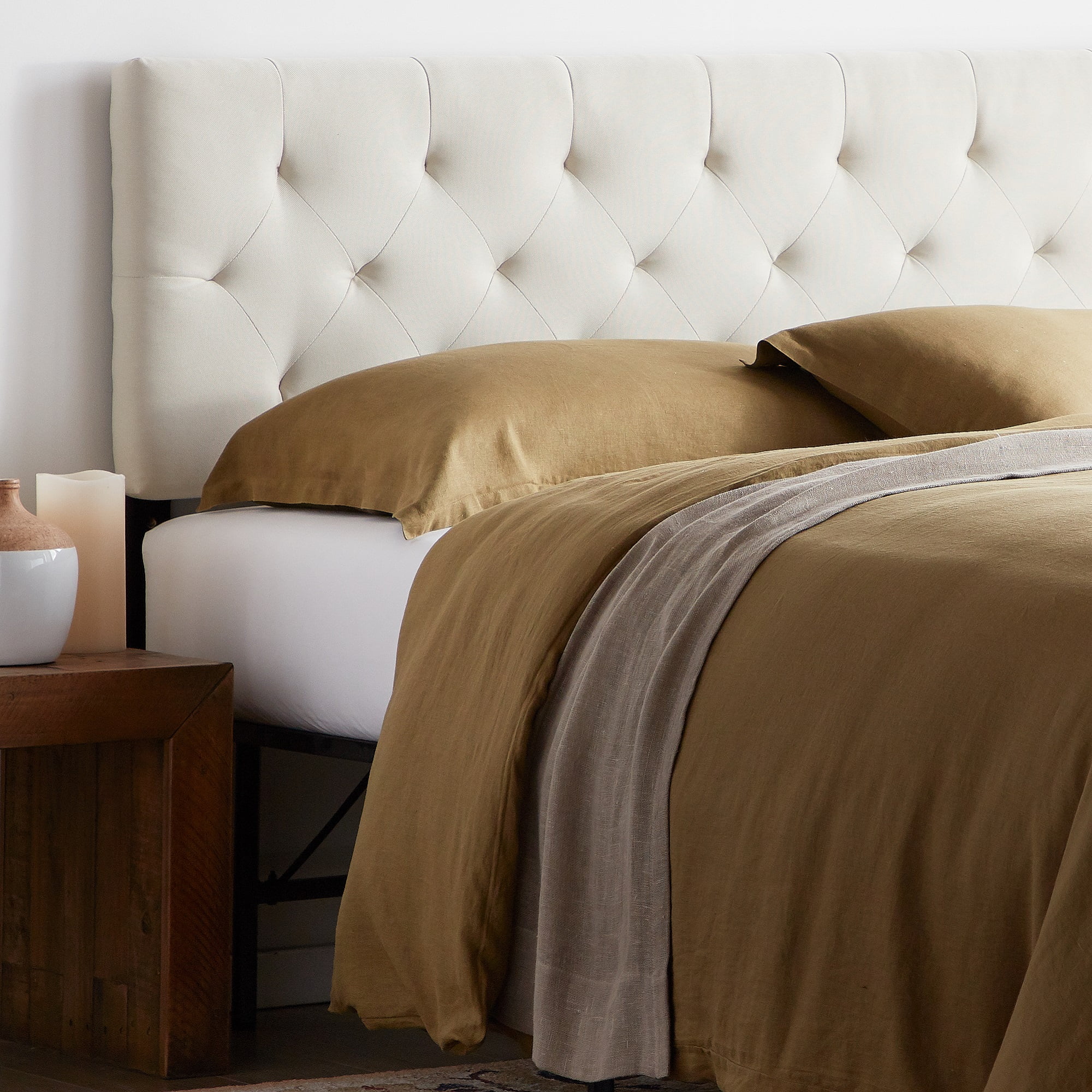 Rest Haven Upholstered Diamond Tufted Mid Rise Headboard Queen Cream Walmart Com Walmart Com