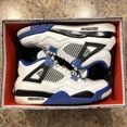 thumbnail image 1 of N I-K-E A i r-Jor-dan 4 Retro Motorsport Men's Size 10.5 White Blue, 1 of 6