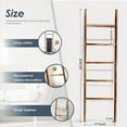 thumbnail image 4 of 5-Tier Blanket Ladder Wooden, 5.3FT(63'') Blanket Quilt Holder Rack Decorative Ladder, Easy Assembly, Rustic Farmhouse Ladder Shelf for The Living Room Bedroom Bathroom Home Decor, Brown, 4 of 8