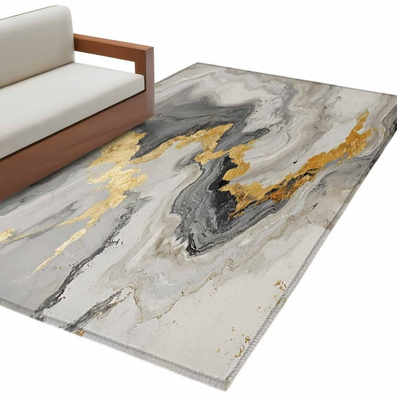 Yellow Grey Ombre Area Rug 3x5 FT, Non Slip Entryway Bedside Carpet, Modern Marble Ink Painting Washable Soft Floor Carpet Indoor Mat Non-Shedding Throw Rug for Dorm Kitchen Home Office