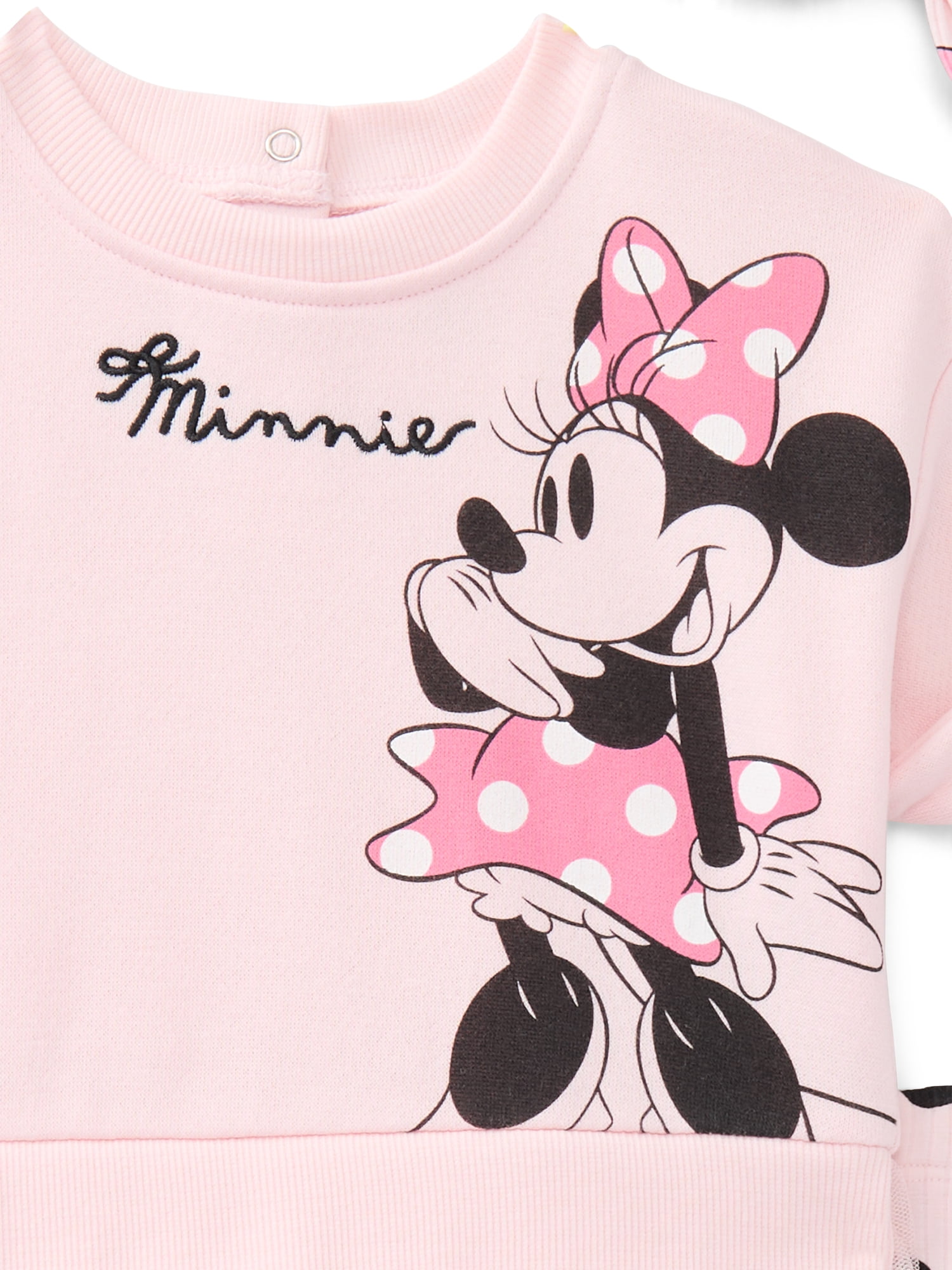 Disney Minnie Mouse Baby Girls Graphic Tulle Sweatshirt and Printed Leggings with Bow Headband Set, 3-Piece, Sizes 0/3M-24M