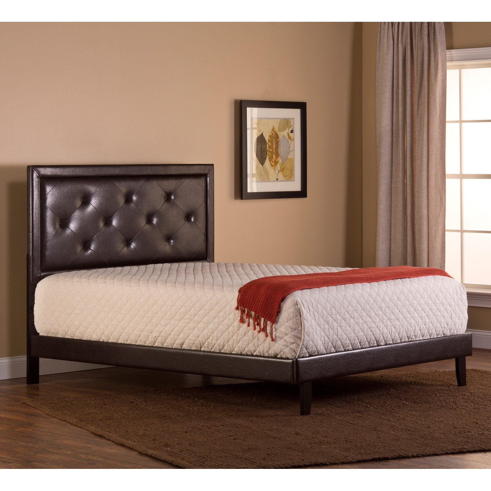 Hillsdale Furniture Becker Upholstered Bed and Bed Frame, Brown Faux Leather