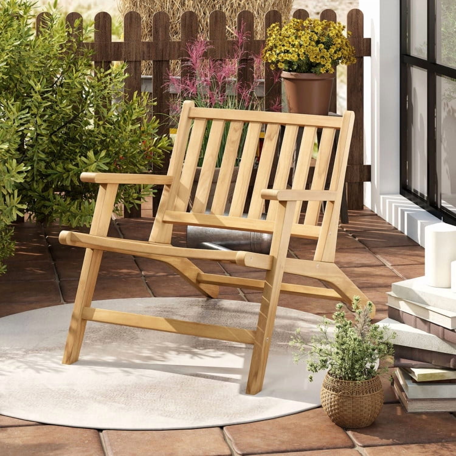 Melino Wooden Folding Tamarack Chair, Low-Profile Outdoor Seating