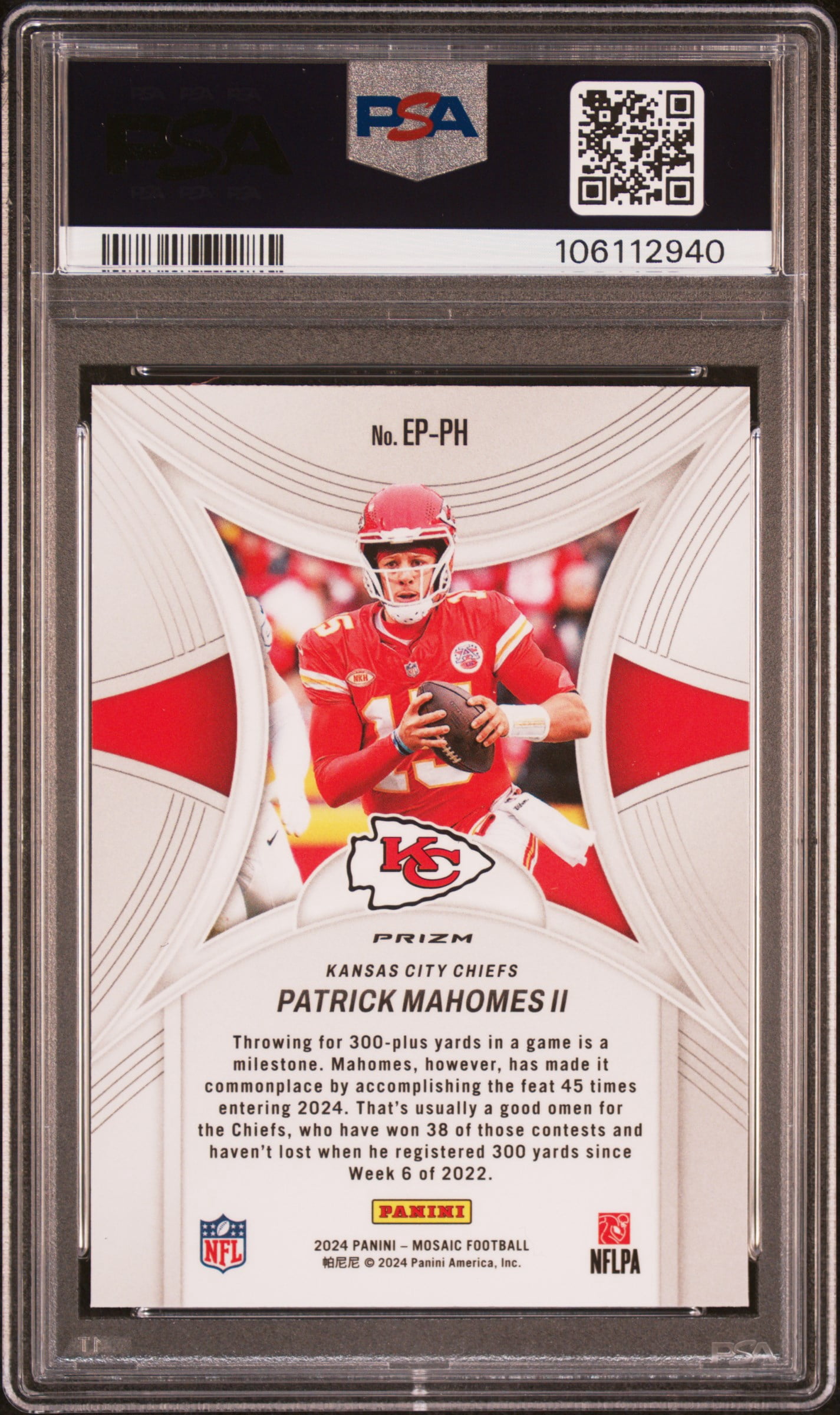 Patrick Mahomes II 2024 Mosaic Epic Performers Red Football Card #EPPH Graded PSA 10 Cert #106112940