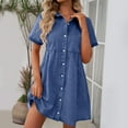 thumbnail image 2 of Womens Denim Dress Lapel Short Sleeve Flowy Hem Jean Dresses Button Down Solid Color Loose Trendy A Line Midi Dress S-2XL, 2 of 6