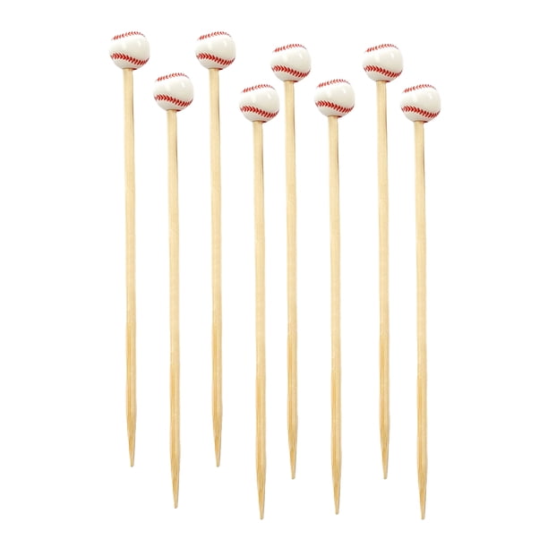 Palillos de cóctel genéricos, 100 piezas de béisbol de bambú, para cócteles, carnes, suministros para fiestas de béisbol