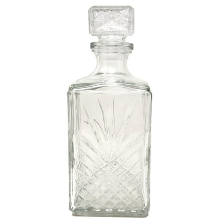 Glass Decanter - Diamond Cut Starburst Glass Whiskey Decanter Ornate Stopper Dishwasher Safe