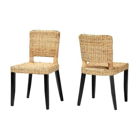 bali & pari Dermot 18.1" Wood & Rattan Dining Chair in Dark Brown (Set of 2)
