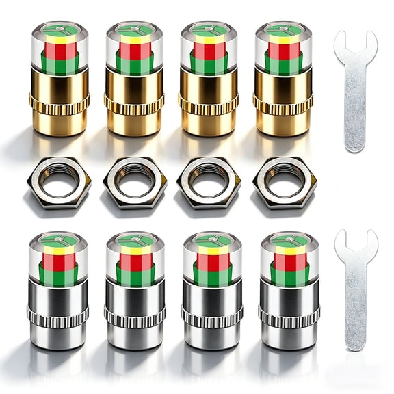 Tire Pressure Monitor Valve Stem Caps Set for Cars 3 Color Indicator Brass Silver 9pcs