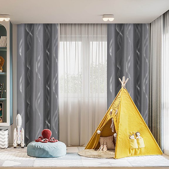 HCBY Blackout Curtains - Silver Wave Print, Thermal Insulated, Noise Reducing, Privacy Drapes for Bedroom & Living Room (Gray,63"x52")