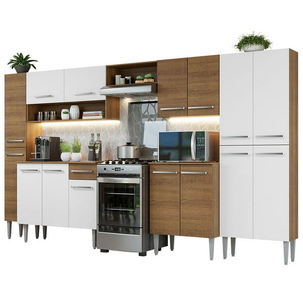 Cocina Integral Completa 325cm Emilly Madesa - Marrón/Blanco
