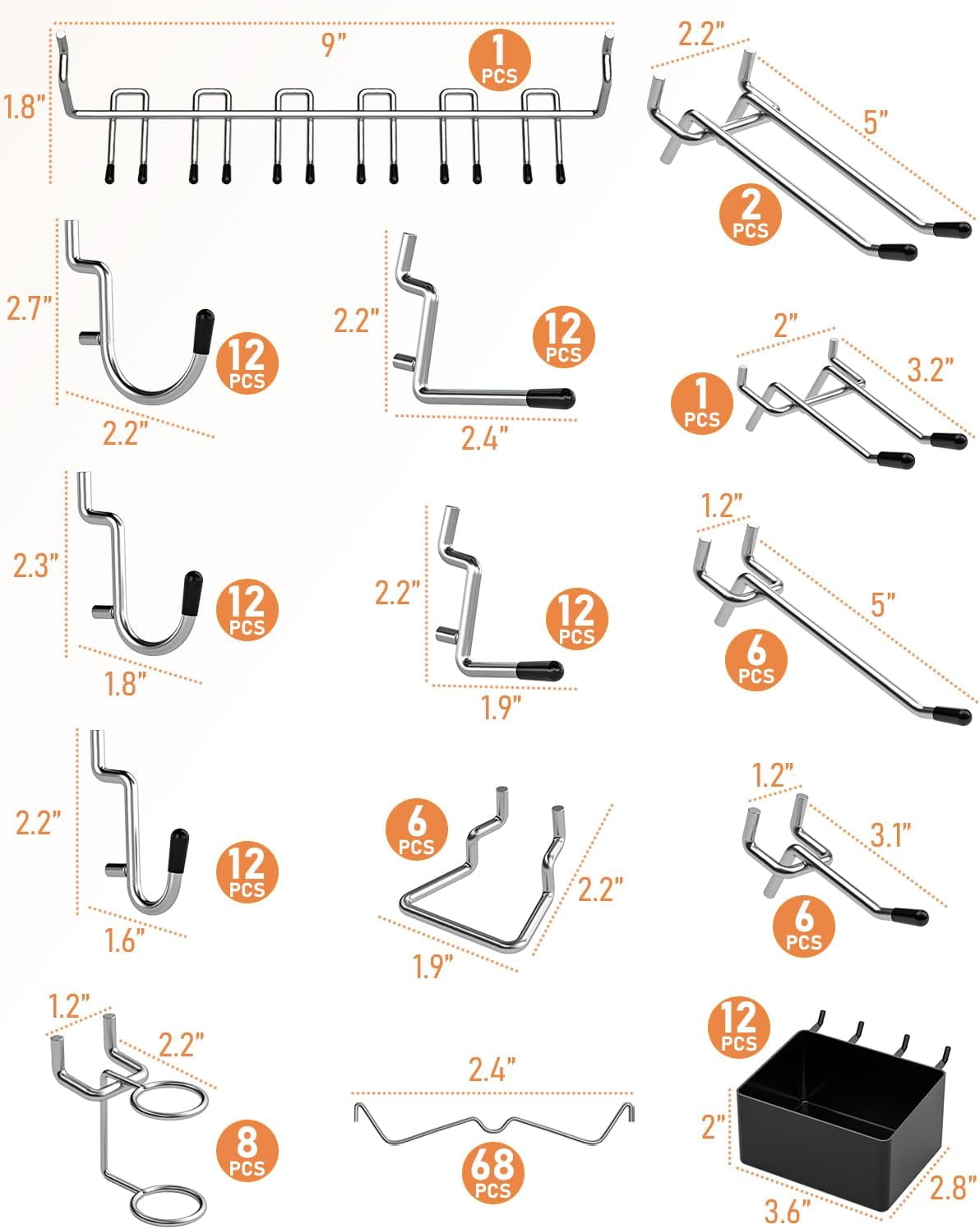 INCLY 170PCS 1/4 Inch Pegboard Hooks Kit, Extra Thick Heavy Duty Peg Board Organizer Accessories Assortment with Pegboard Bins & Peg Lock for Only 1/4" Pegboard Hanging Tools Garage Wall Attachment
