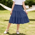 thumbnail image 5 of OGLCCG Girl's Denim Midi Skirt Ruffle Hem Elastic Waisted A Line Faux Jean Skirts Summer Boho Flare Hem Long Skirt 4-15 Years, 5 of 7