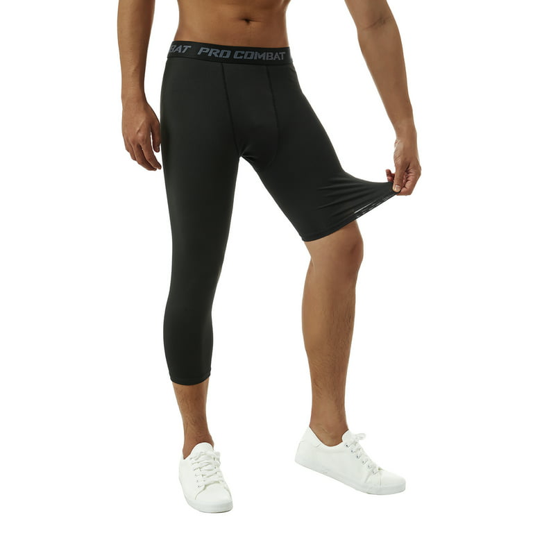  One Leg Compression Tights For Basketball, Mens 3/4 Compression  Pants Dry Fit Athletic Capri Tights