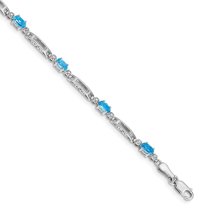 Auriga Fine Jewelry 10K White Gold Diamond and Blue Topaz Bracelet 7" for Women