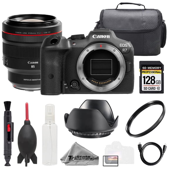 Canon EOS R7 Camera   RF 85mm f/1.2 L USM DS Lens  128GB  Bag  UV Filter- Basic Kit (International Version)