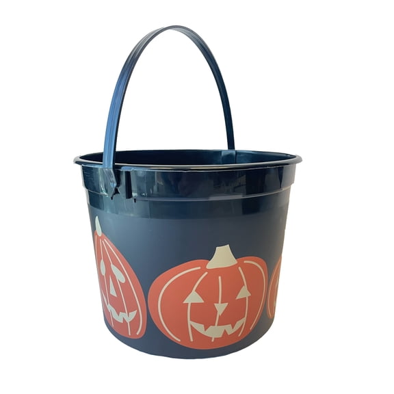 Jack-o'-Lanterns Trick-or-Treat Bucket, Black and Orange, 6.5", Halloween by Way To Celebrate