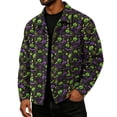 thumbnail image 3 of GrmtClth Retro Mens Halloween Jack O Lantern Trucker Jacket Long Sleeve Snap Buttons Relaxed Cut Halloween Travel Outerwear Dark Purple 3XL, 3 of 6