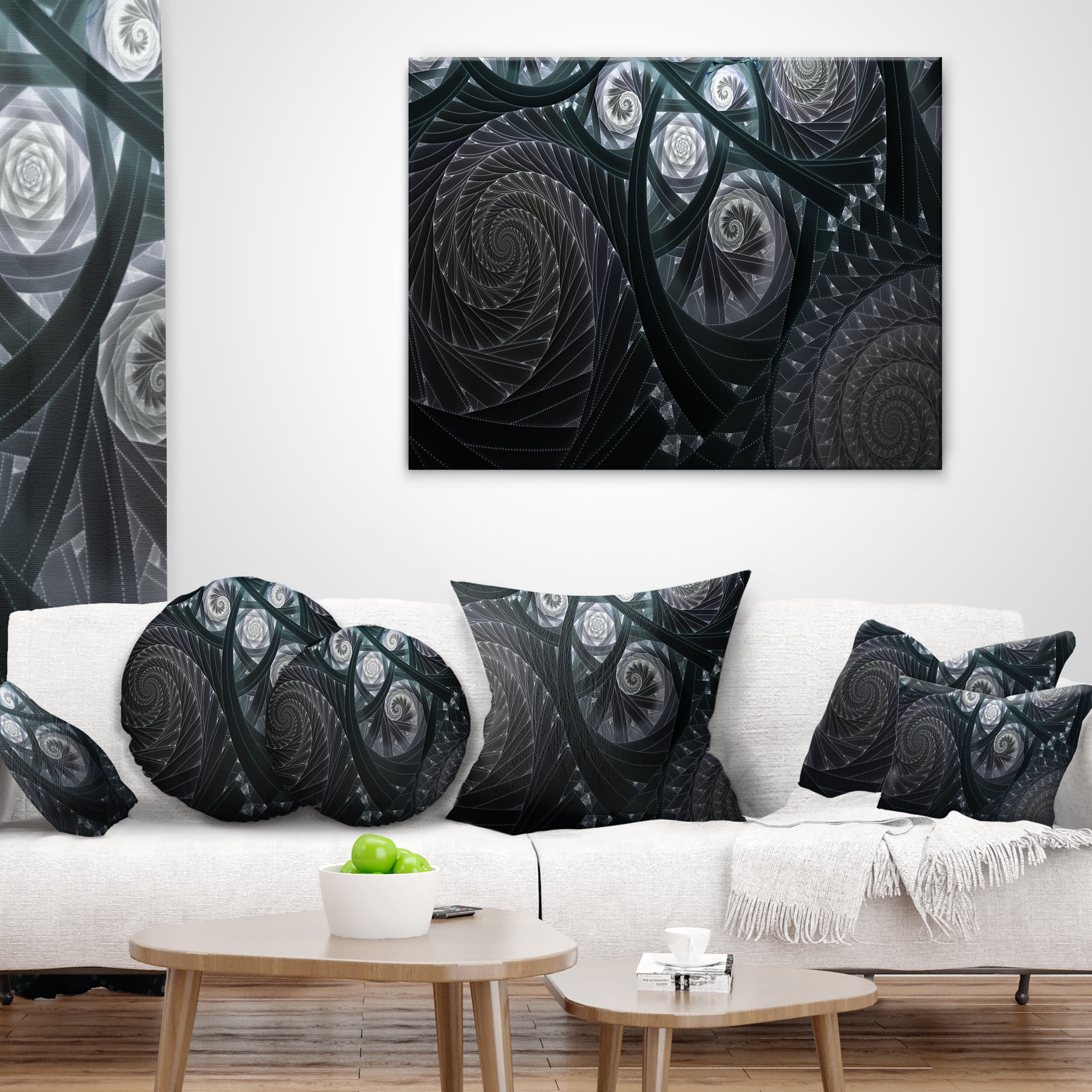 Designart Dark Spiral Fractal Flower Digital Art - Floral Throw Pillow - 12x20