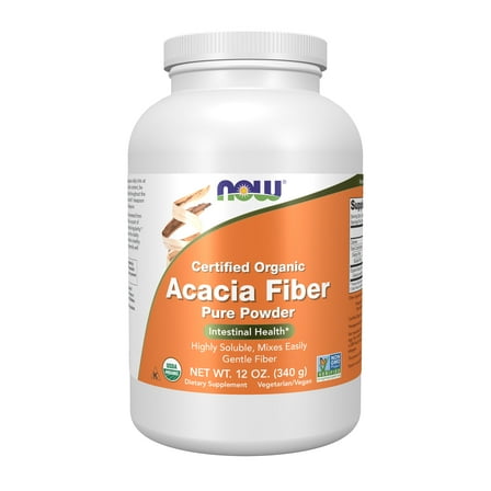 NOW Supplements, Acacia Pure Powder, Certified Organic, Highly Soluble, Mixes Easily, Intestinal Health*, 12-Ounce