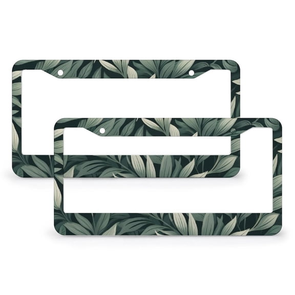 2 Pieces Botanical Sage Green Leaves Floral Art Pattern License Plate Frame Natural Greenery License Plate Frames Cover Holders Quality Aluminum 2 Round Holes for Us Standard Vehicles