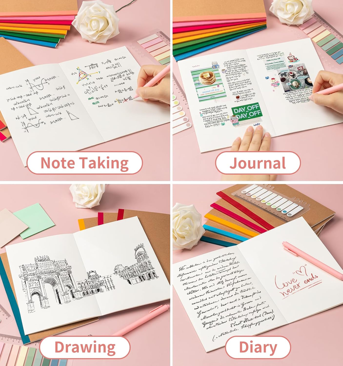 60 Pack Blank Composition Notebook Journals Bulk, A5 Unlined Paper Notebook, Kraft Cover with Rainbow Spines, 8.3”x 5.5”, 15 Colors 60 Pages for School Office Travel