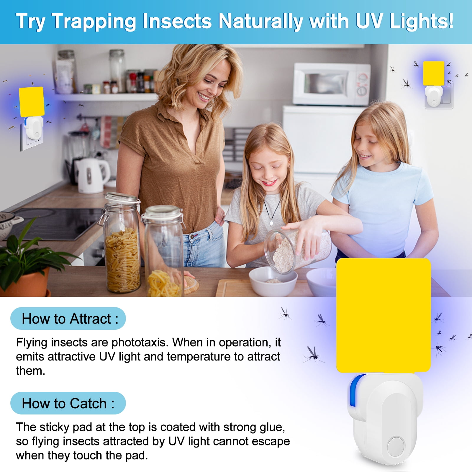 Flying Insect Trap,2023 Upgrade Mosquito Trap Gnat Indoor,Light Attractant Indoor Night Light Fly Trap with Sticky Pad for Flies,Gnats(10Pcs Sticky glue card)